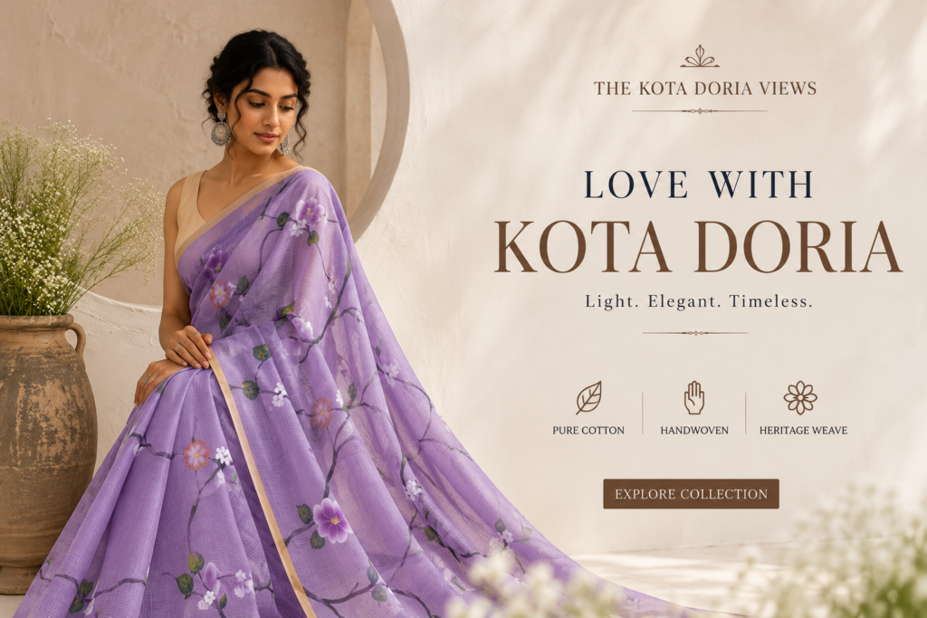 kota doria hand painting saree