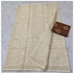 Kota Doria Embroidery Work Saree