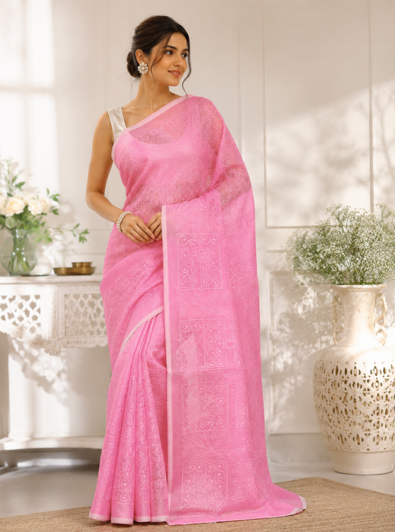 kota doria embroidery saree