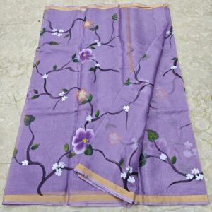 Pure Silk Kota Doria Hand Painted Saree – Lavender Purple
