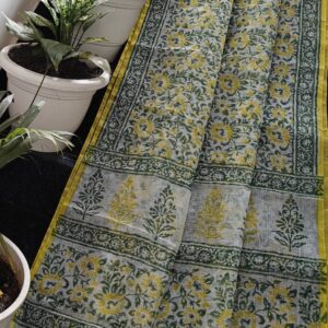 Kota Doria Cotton Hand Block Print Saree