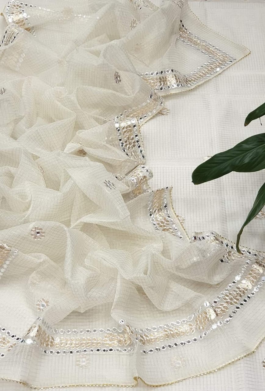 Kota Doria Tissue Gota Patti 3Pc Suit
