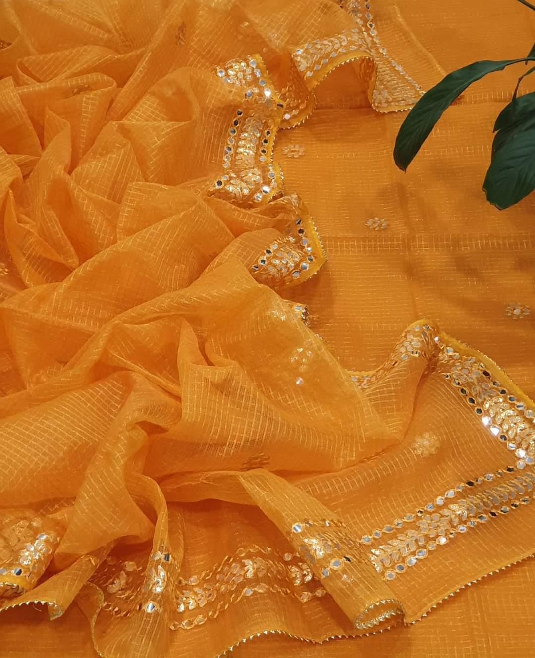 Kota Doria Tissue Gota Patti 3Pc Suit
