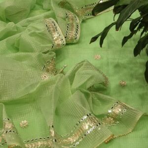 Kota Doria Tissue Gota Patti 3Pc Suit