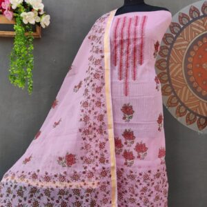Light Pink Kota Doria Hand Block Print 3 Pc Suit