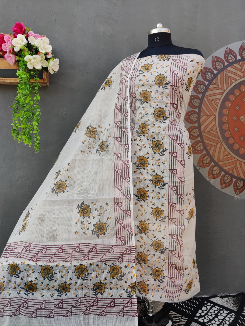 Kota Doria Hand Block Print 3pc Suit