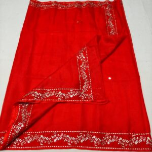 Red Pure Silk Kota Doria Pitta Work Saree