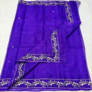 Royal Blue Pure Silk Kota Doria Pitta Work Saree