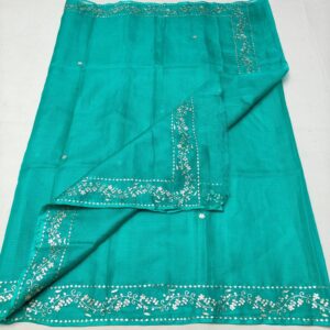 C-Green Pure Silk Kota Doria Pitta Work Saree