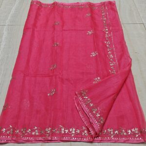 Carrot Pink (Coral Pink) Pure Silk Kota Doria Pitta Work Saree