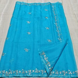 Firozi Blue (Turquoise Blue) Pure Silk Kota Doria Pitta Work Saree