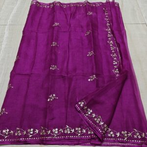 Rani Purple (Magenta) Pure Silk Kota Doria Pitta Work Saree