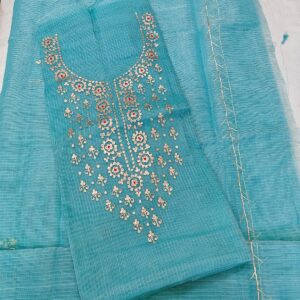 Kota Doria Hand Pitta Work 3Pc Suit