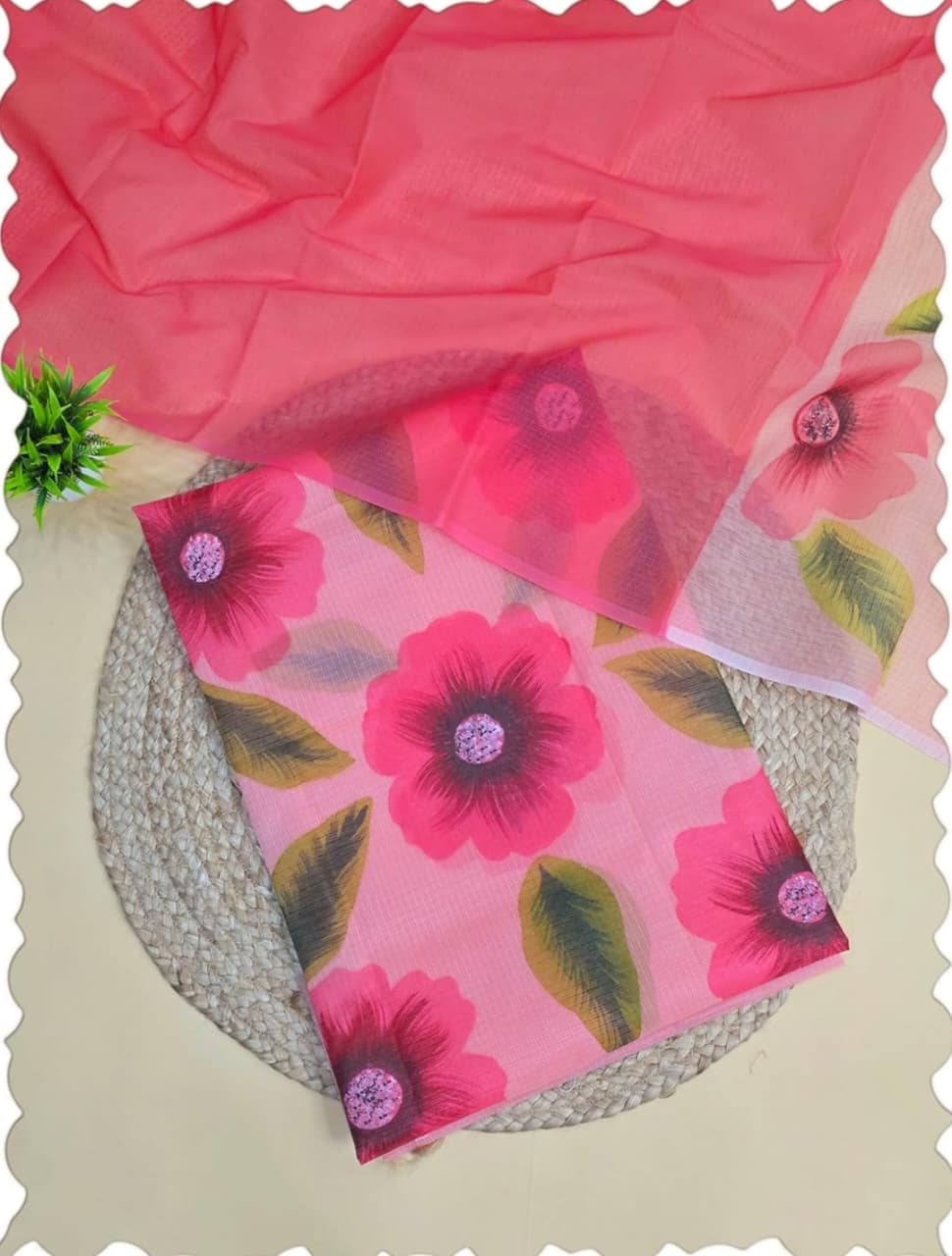 Kota Doria Hand Brush Painting 3pc Suit Set